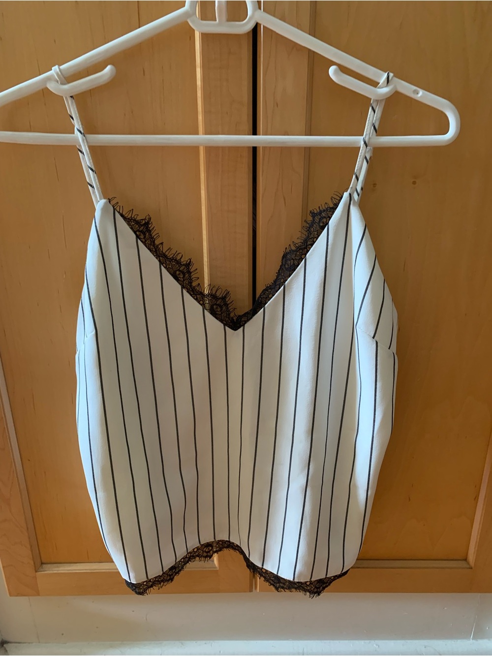 Wayf White Pinstripe Lace-Trim V-Neck Camisole Size S Like New!
